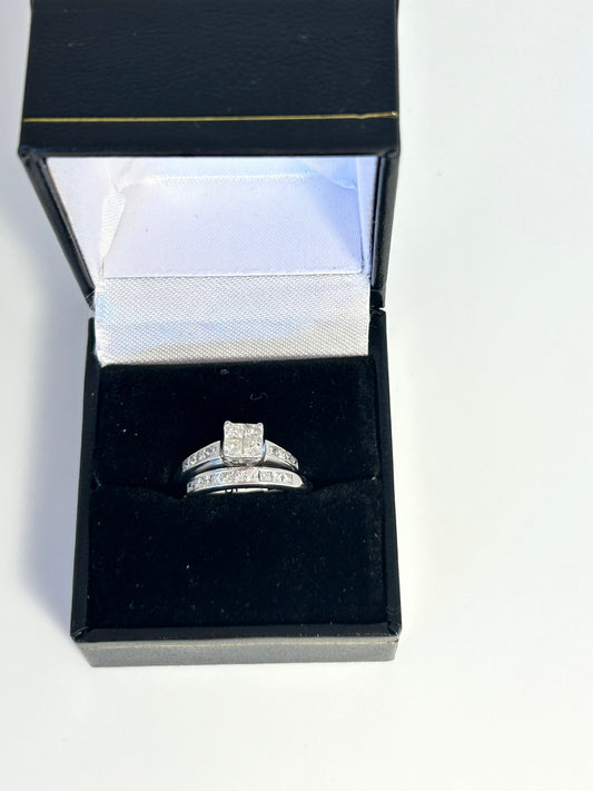 14k White Gold 7/8 CTW Engagement With Wedding Band