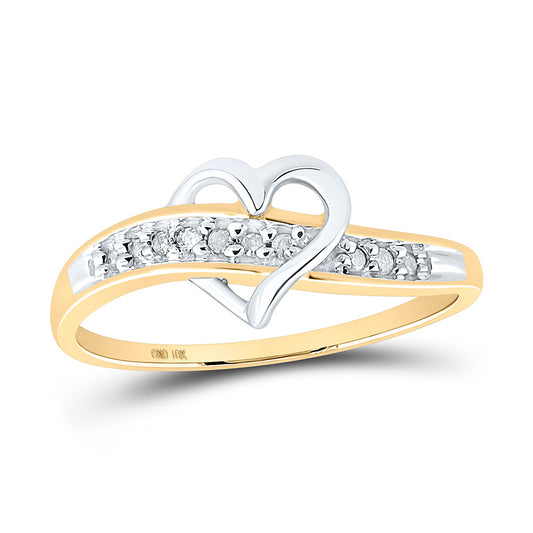 10kt Yellow Gold Womens Round Diamond Heart Ring 1/20 Cttw