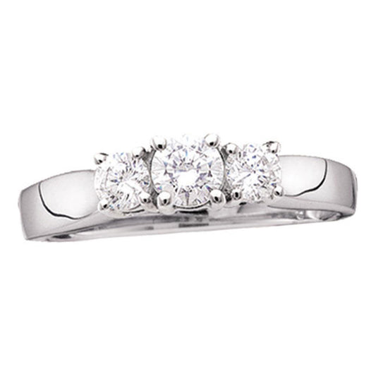 14kt White Gold Round Diamond 3-stone Bridal Wedding Engagement Ring 1/2 Cttw