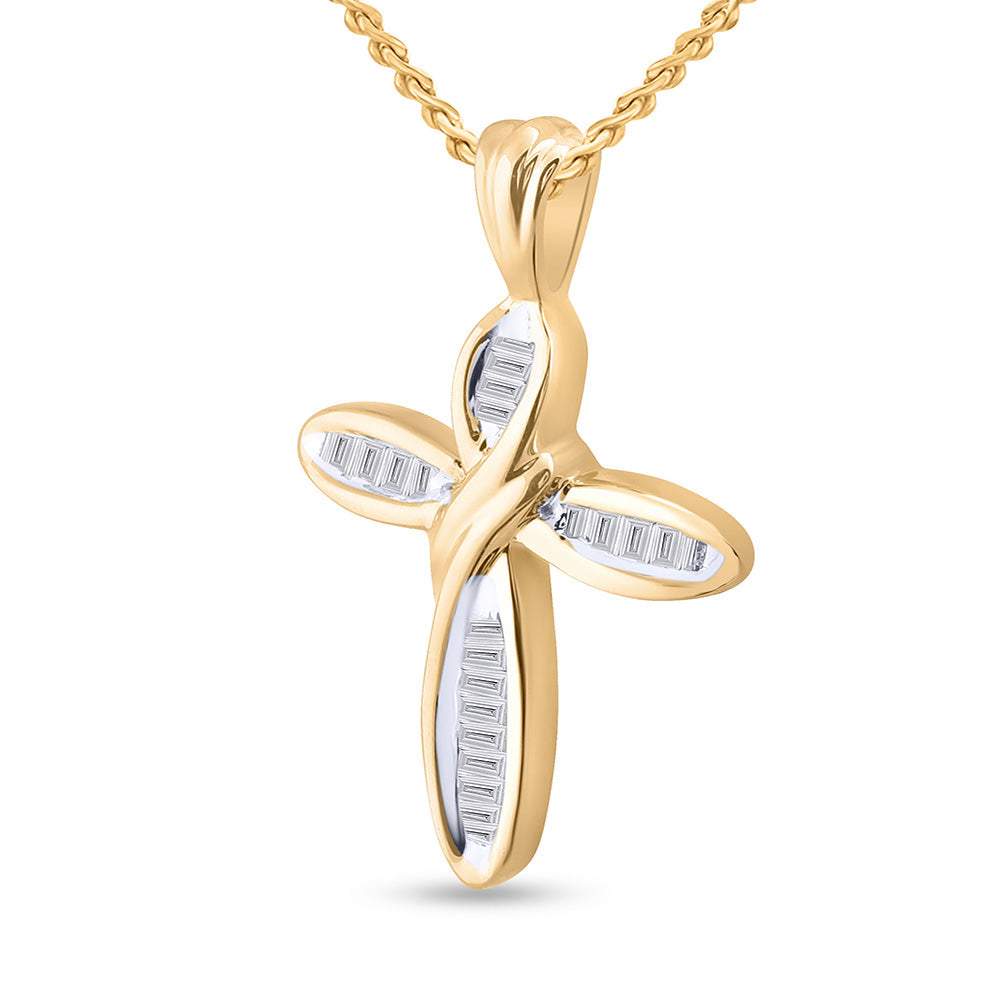 10kt Yellow Gold Womens Baguette Diamond Cross Pendant 1/4 Cttw