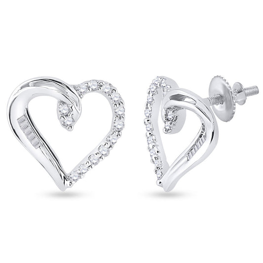 10kt White Gold Womens Round Diamond Heart Earrings 1/6 Cttw