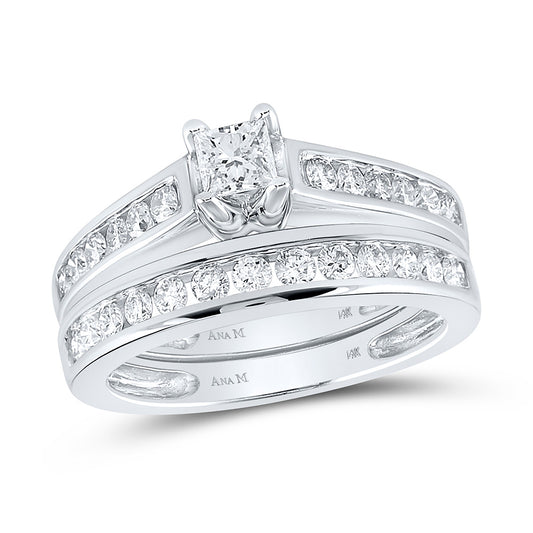 14kt White Gold Princess Diamond Bridal Wedding Ring Band Set 1 Cttw