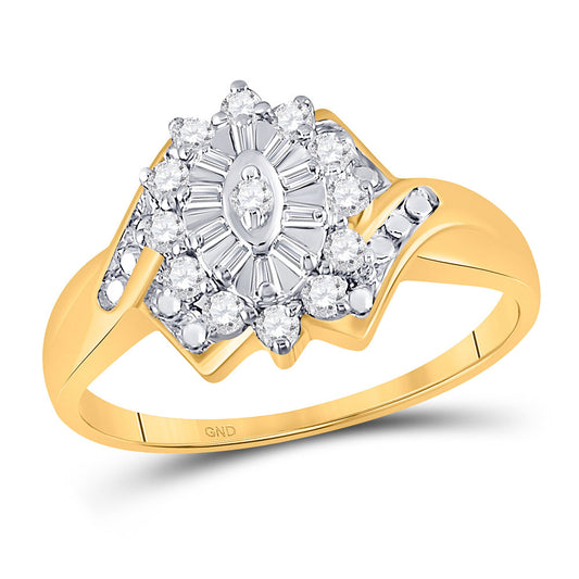 10kt Yellow Gold Womens Round Diamond Cluster Ring 1/4 Cttw