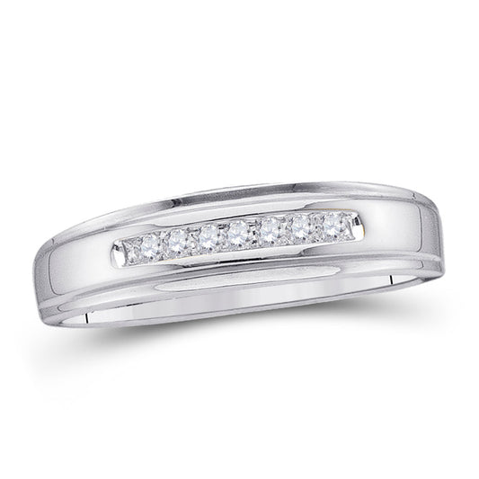 10kt White Gold Mens Round Diamond Wedding Band Ring 1/12 Cttw