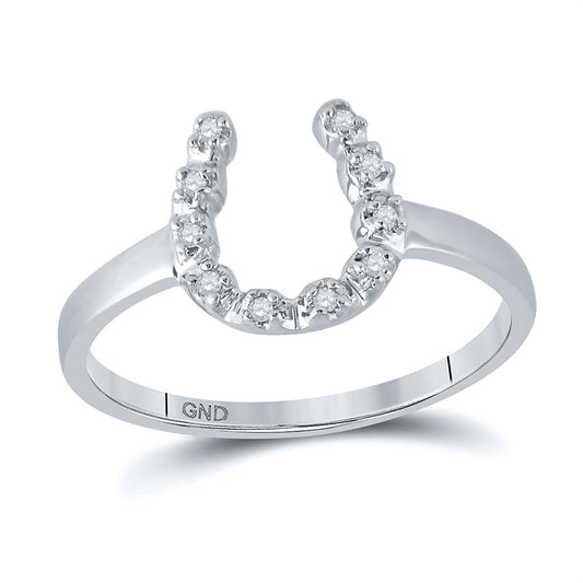 10kt White Gold Womens Round Diamond Lucky Horseshoe Ring 1/20 Cttw