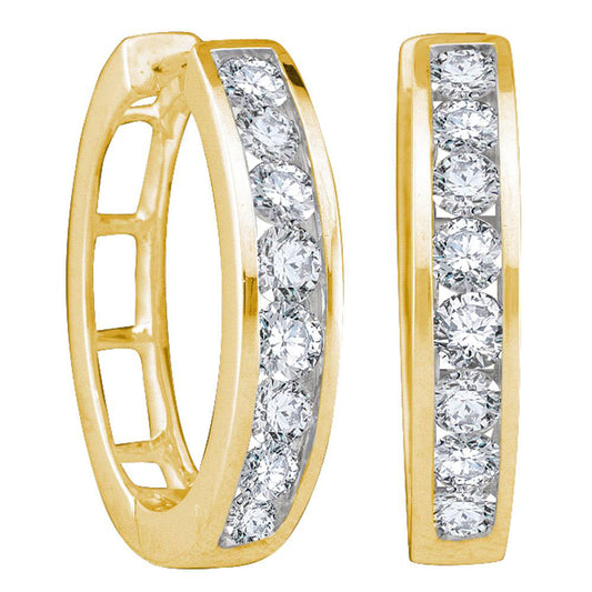 14kt Yellow Gold Womens Round Diamond Hoop Earrings 1/2 Cttw