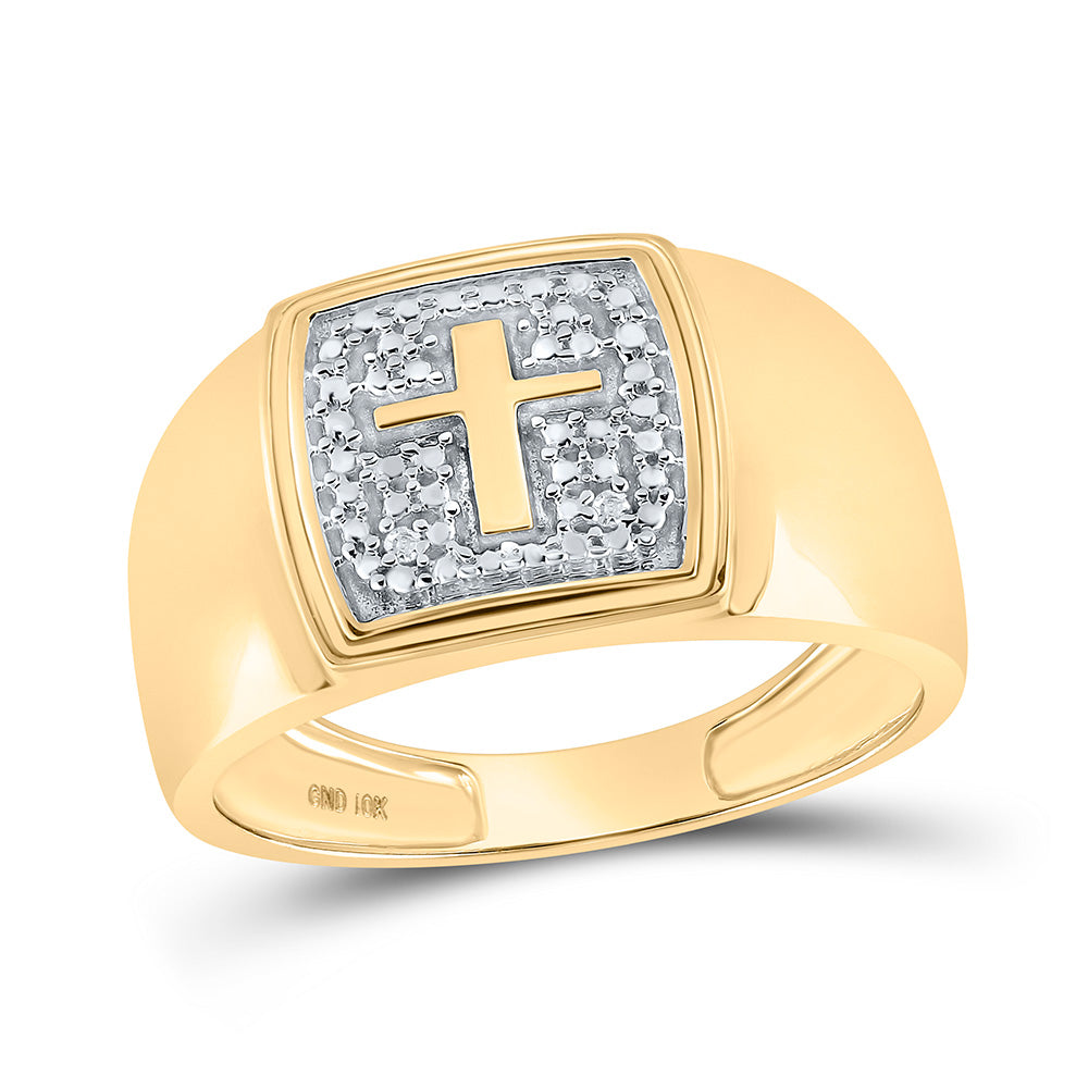 10kt Yellow Gold Mens Round Diamond Cross Band Ring .02 Cttw