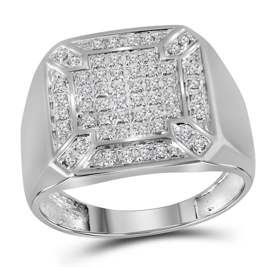 10kt White Gold Mens Round Diamond Square Cluster Ring 1/3 Cttw