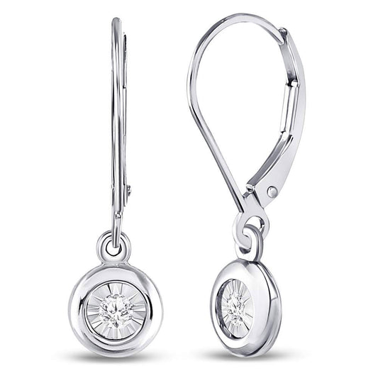 10kt White Gold Womens Round Diamond Illusion Dangle Leverback Earrings 1/20 Cttw