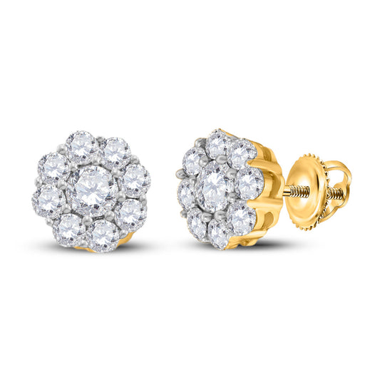 14kt Yellow Gold Womens Round Diamond Flower Cluster Earrings 1/2 Cttw