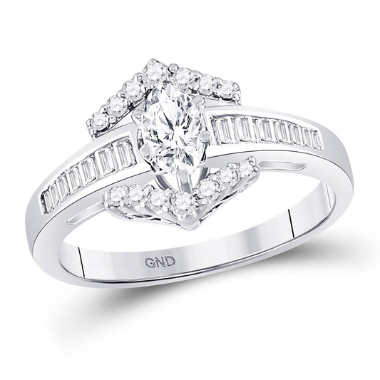 14kt White Gold Marquise Diamond Solitaire Bridal Wedding Engagement Ring 3/4 Cttw