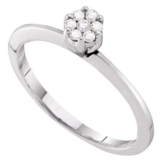 10kt White Gold Womens Round Diamond Flower Cluster Ring 1/8 Cttw