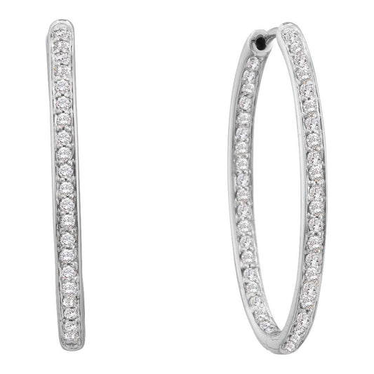 14kt White Gold Womens Round Diamond Inside Outside Endless Hoop Earrings 1/2 Cttw