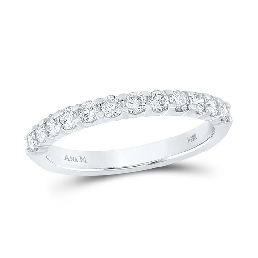 14kt White Gold Womens Machine Set Round Diamond Single Row Wedding Band 1/2 Cttw