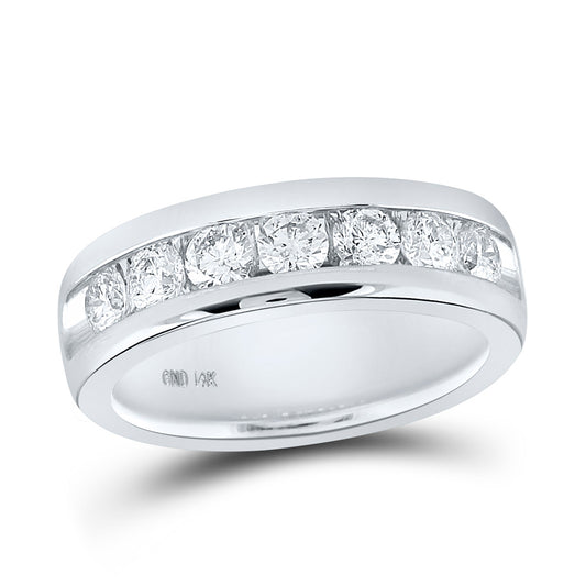 14kt White Gold Mens Machine Set Round Diamond Wedding Channel Band Ring 1-1/2 Cttw