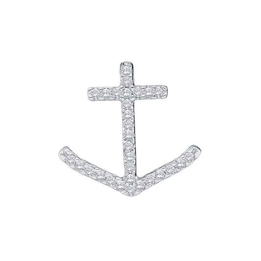 10kt White Gold Womens Round Diamond Anchor Nautical Pendant 1/4 Cttw