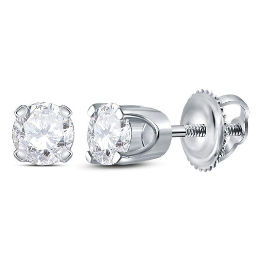 14kt White Gold Womens Round Diamond Solitaire Earrings 3/8 Cttw