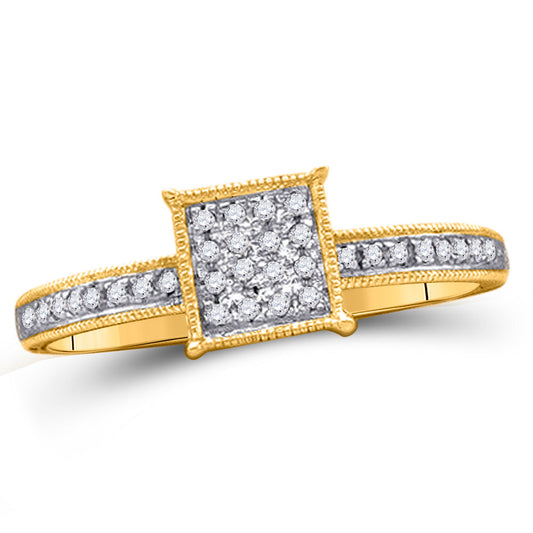 10kt Yellow Gold Womens Round Diamond Square Cluster Ring 1/10 Cttw