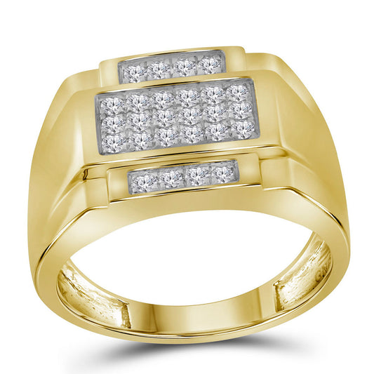 10kt Yellow Gold Mens Round Diamond Square Cluster Ring 1/2 Cttw