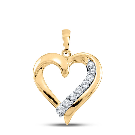 10kt Yellow Gold Womens Round Diamond Heart Pendant 1/4 Cttw