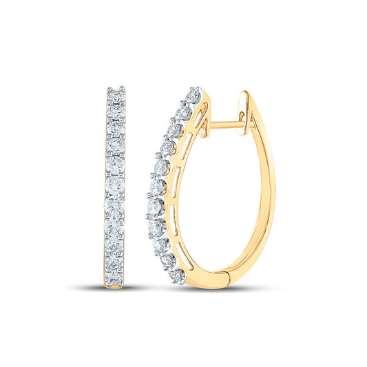 14kt Yellow Gold Womens Round Diamond Single Row Hoop Earrings 1 Cttw