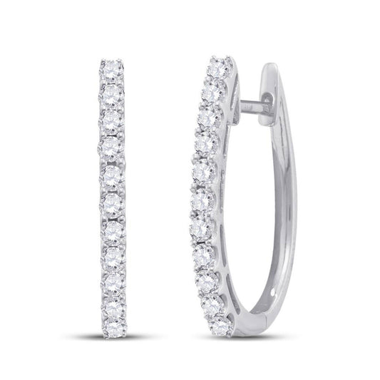 14kt White Gold Womens Round Diamond Single Row Hoop Earrings 1 Cttw