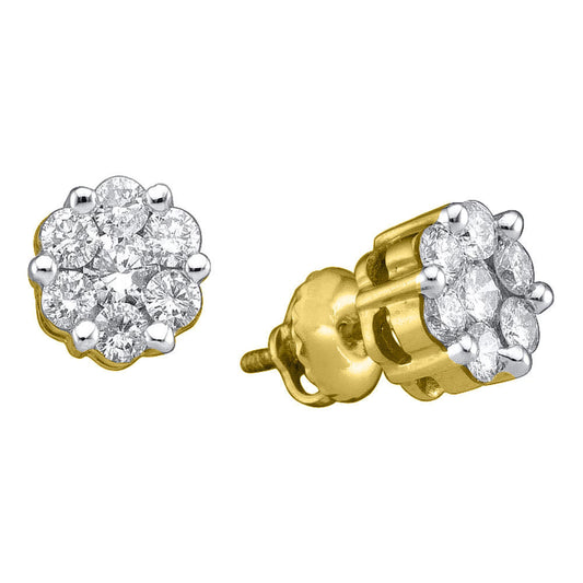 10kt Yellow Gold Womens Round Diamond Flower Cluster Earrings 1/2 Cttw