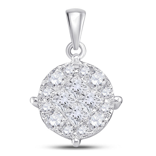 14kt White Gold Womens Princess Diamond Cluster Pendant 1 Cttw