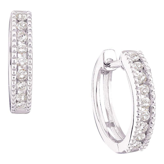 14kt White Gold Womens Round Diamond Milgrain Hoop Earrings 1/4 Cttw