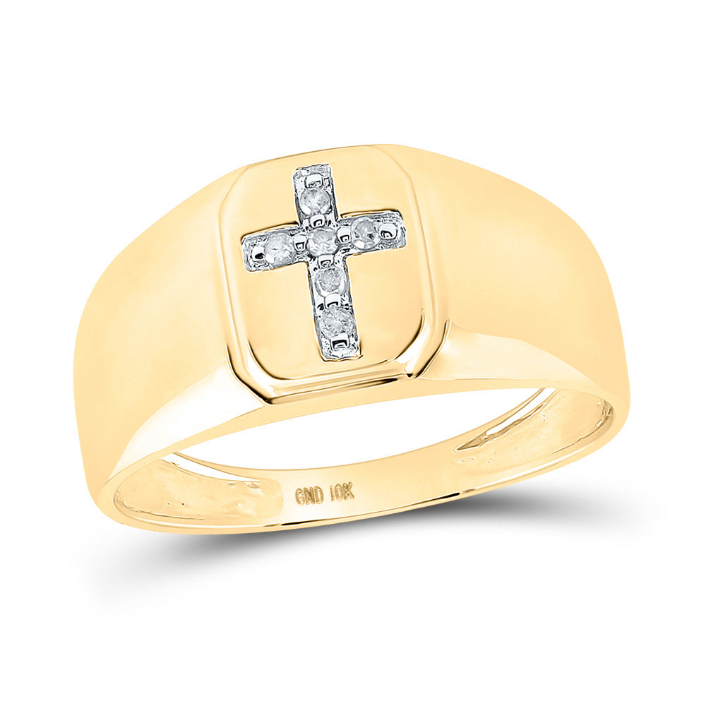 10kt Yellow Gold Mens Round Diamond Cross Band Ring 1/20 Cttw