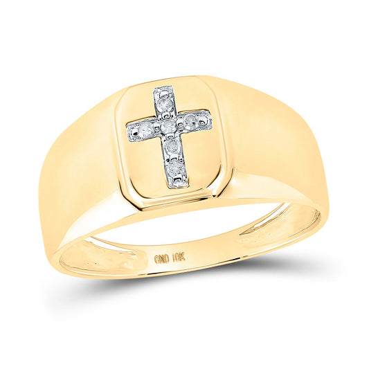 10kt Yellow Gold Mens Round Diamond Cross Band Ring 1/20 Cttw