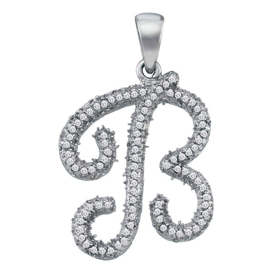 10kt White Gold Womens Round Diamond Initial B Letter Pendant 1/5 Cttw