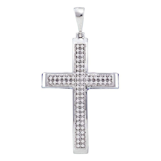 10kt White Gold Womens Round Diamond Medium Cross Pendant 1/5 Cttw