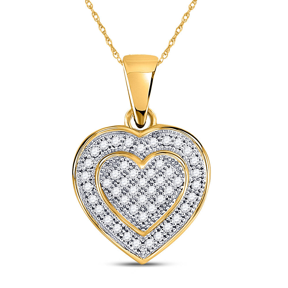 10kt Yellow Gold Womens Round Diamond Layered Heart Cluster Pendant 1/6 Cttw