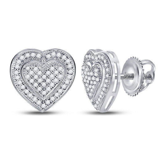 10kt White Gold Womens Round Diamond Heart Cluster Earrings 1/4 Cttw