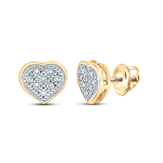 10kt Yellow Gold Womens Round Diamond Heart Cluster Earrings 1/20 Cttw