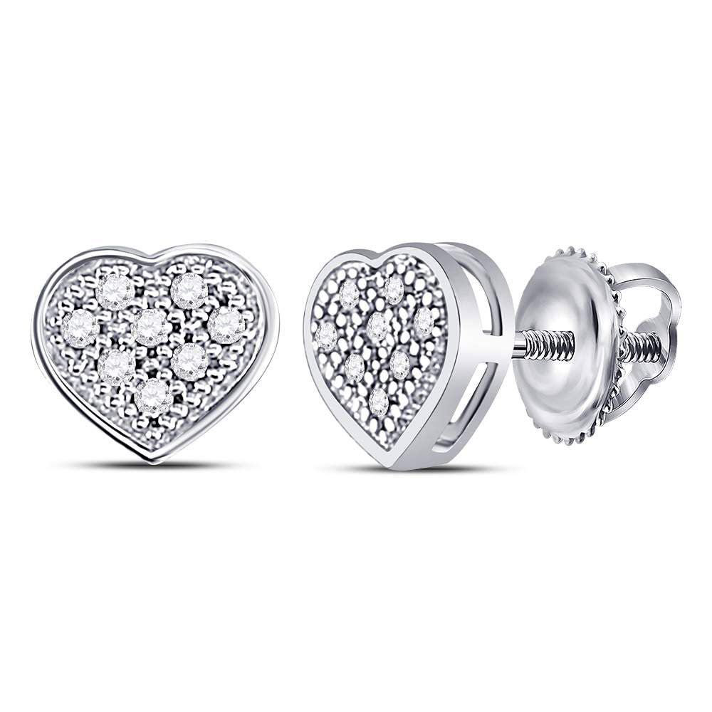 10kt White Gold Womens Round Diamond Heart Cluster Earrings 1/20 Cttw