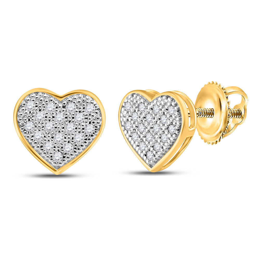 10kt Yellow Gold Womens Round Diamond Heart Cluster Stud Earrings 1/10 Cttw