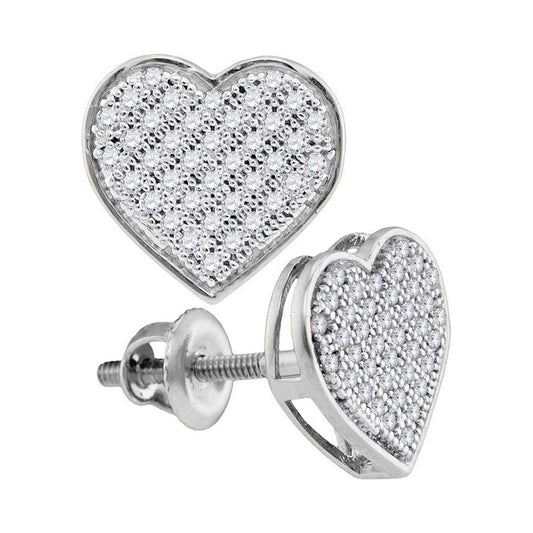 10kt White Gold Womens Round Diamond Heart Earrings 1/5 Cttw