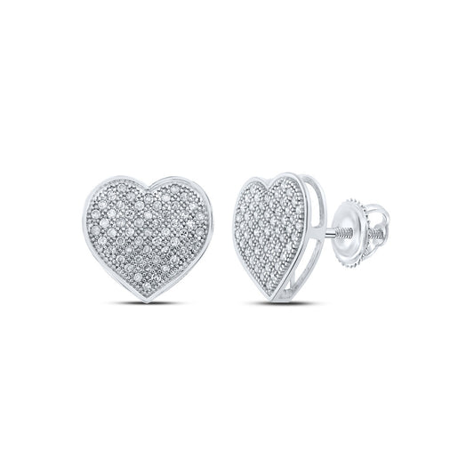 10kt White Gold Womens Round Diamond Heart Earrings 1/3 Cttw