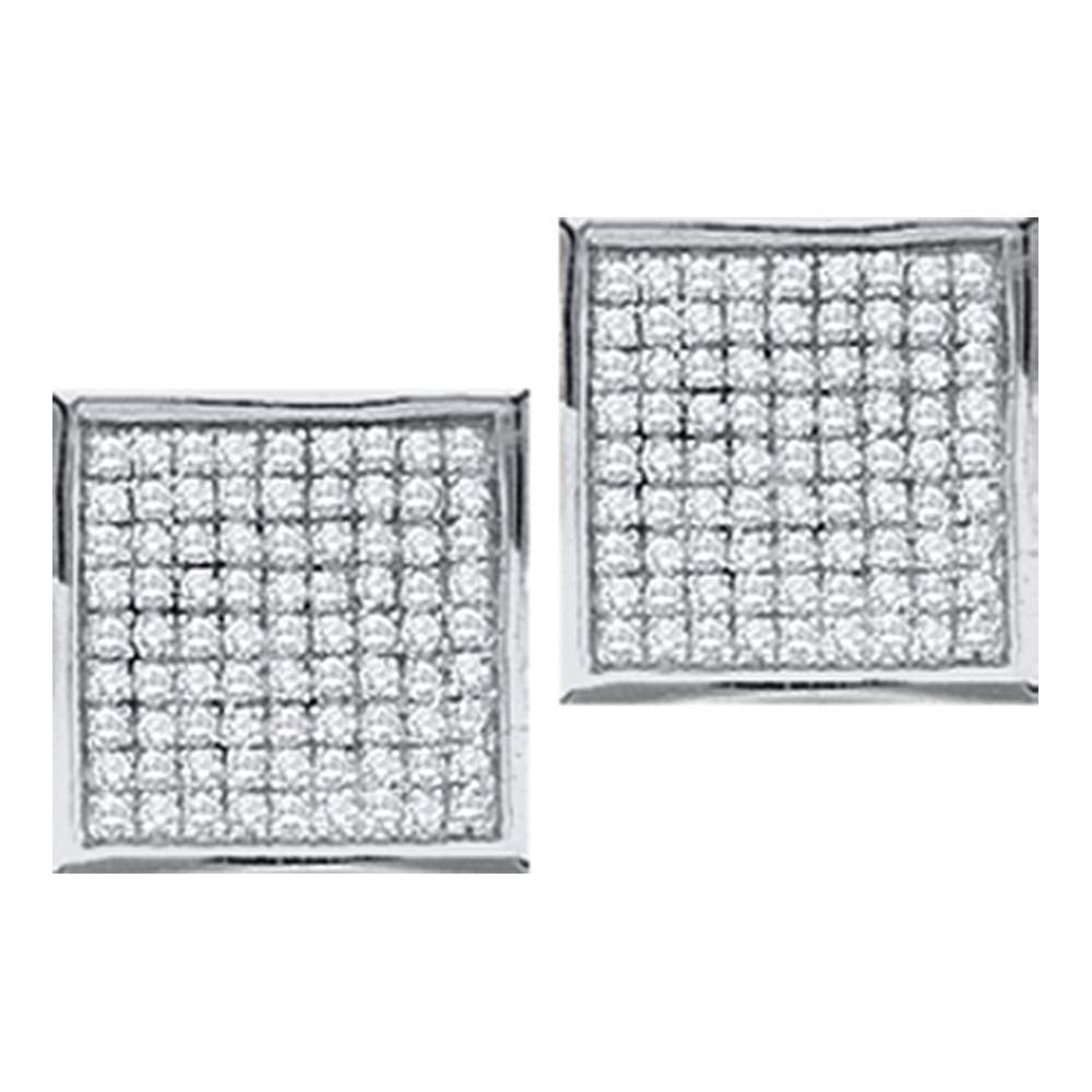 10kt White Gold Womens Round Diamond Square Earrings 1/20 Cttw