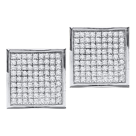 10kt White Gold Womens Round Diamond Square Earrings 1/20 Cttw