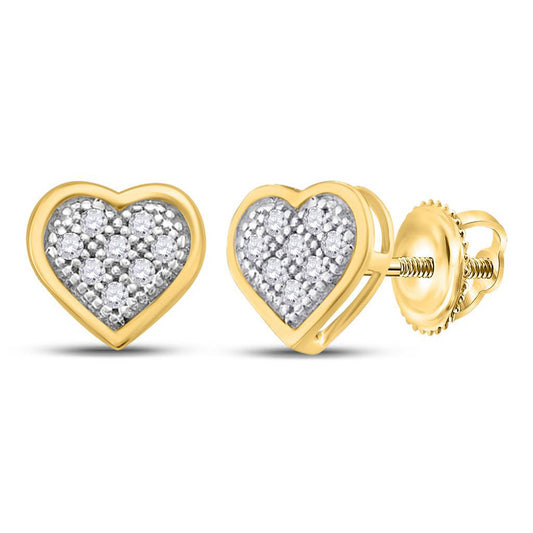 10kt Yellow Gold Womens Round Diamond Heart Earrings 1/20 Cttw