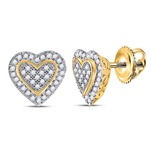 10kt Yellow Gold Womens Round Diamond Heart Earrings 1/4 Cttw