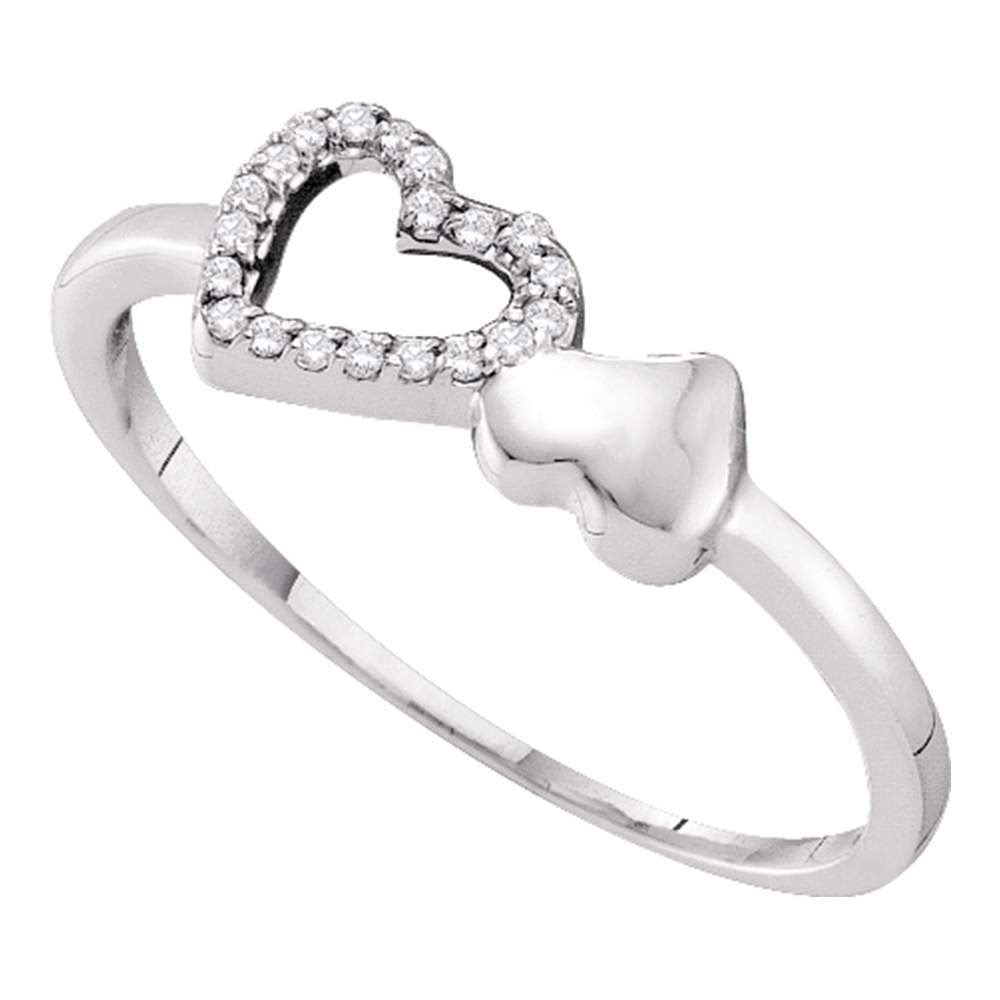 10kt White Gold Womens Round Diamond Slender Double Heart Ring 1/20 Cttw