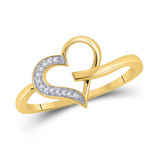 10kt Yellow Gold Womens Round Diamond Heart Ring 1/20 Cttw