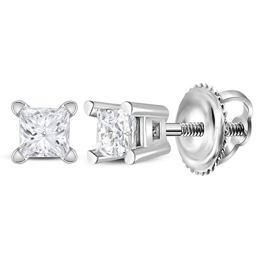 14kt White Gold Womens Princess Diamond Solitaire Earrings 1/6 Cttw