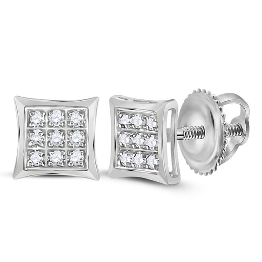 10kt White Gold Womens Round Diamond Kite Square Earrings 1/20 Cttw