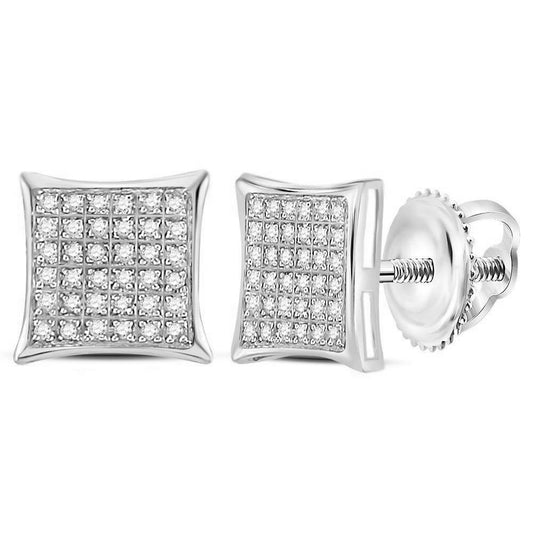 10kt White Gold Womens Round Diamond Square Cluster Earrings 1/4 Cttw