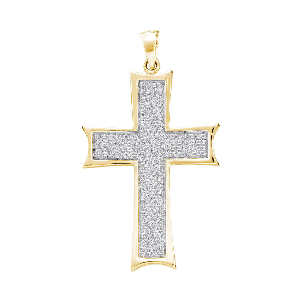 10kt Yellow Gold Mens Round Diamond Flared Roman Cross Charm Pendant 1/2 Cttw